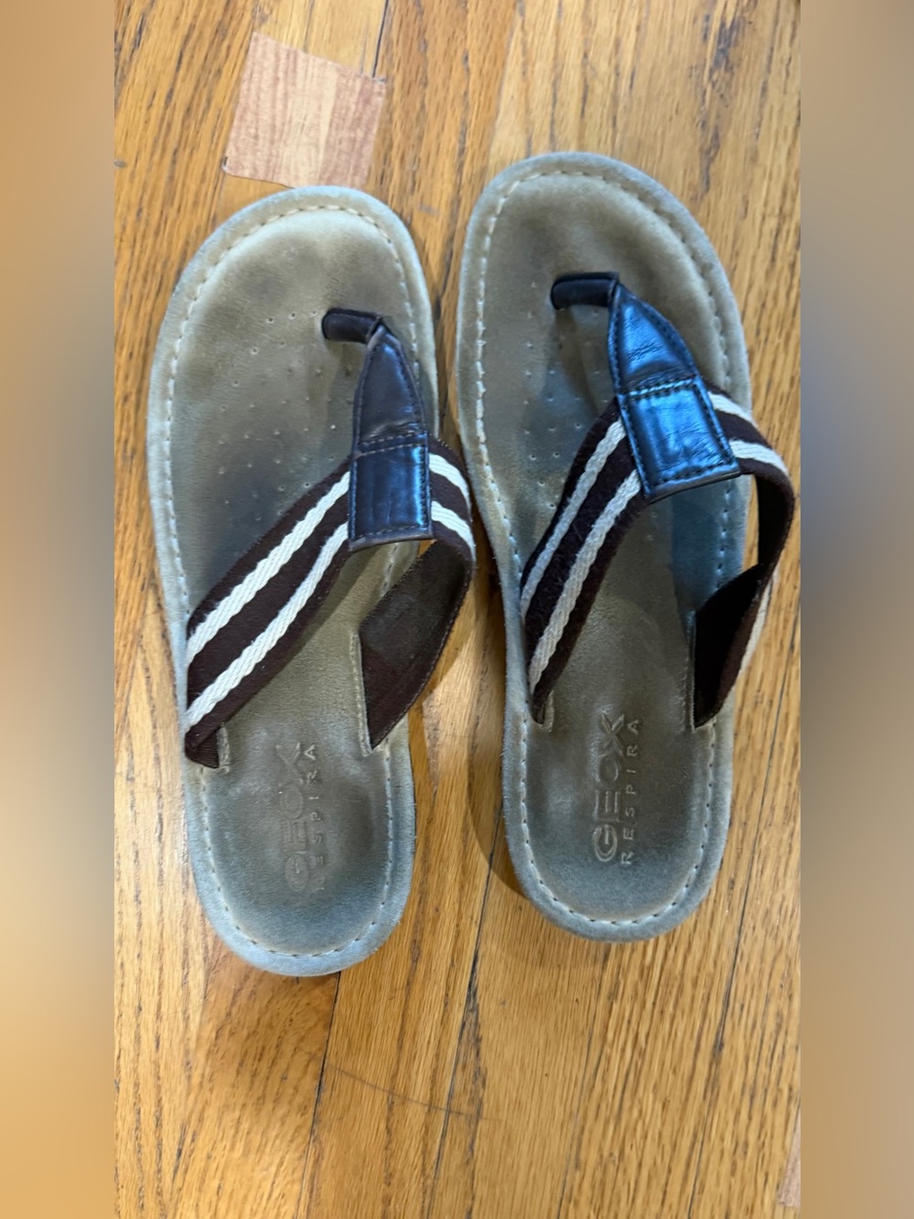 Geox Brown and Cream leather Woven Striped Flip Flops